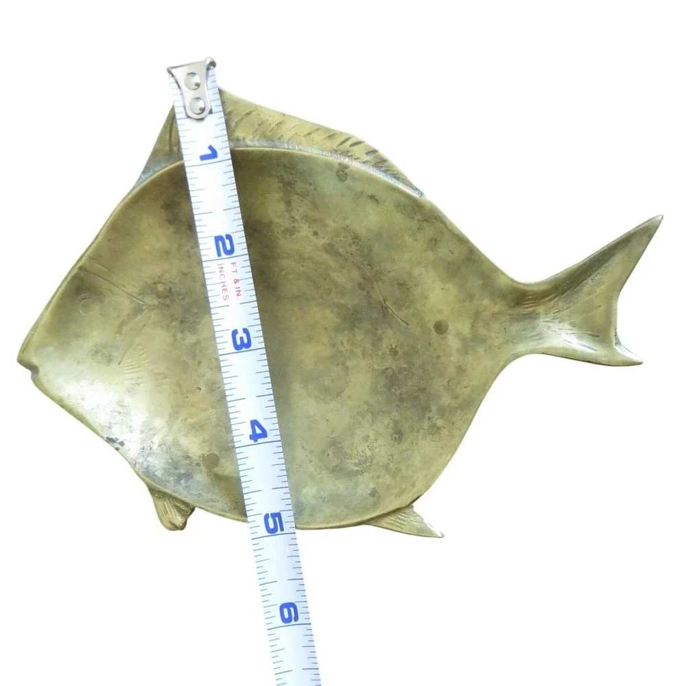 Vintage Brass Fish Trinket Dish Catchall Bowl Made in Hong Kong Mid Century 7in